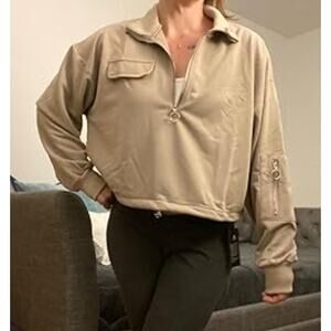 SILKWORLD Womens Pullover Sweatshirt Active Cropped Quarter Zip‎ Medium